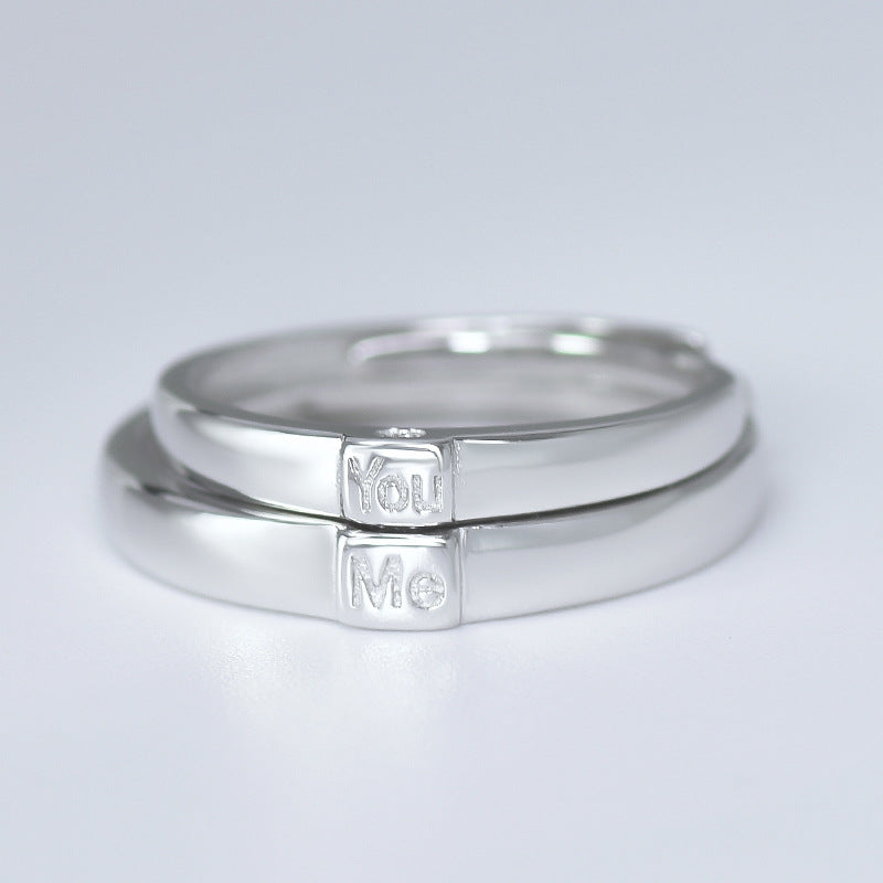 You and Me Letter Silver Couple Ring
