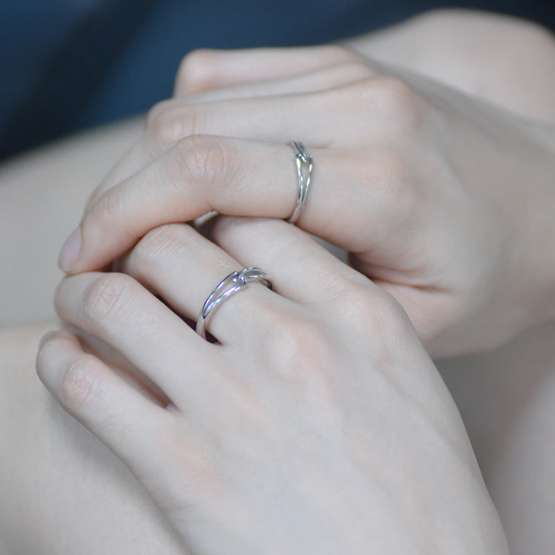 Hollow Triangle Buckle Knot Silver Couple Ring for Women