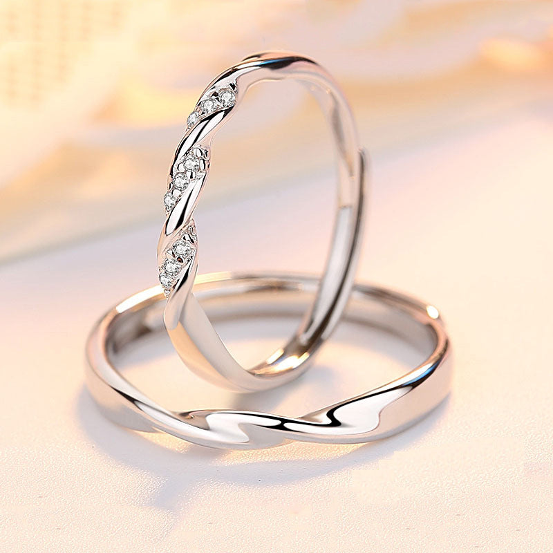 Twisted Mobius with Zircon Silver Couple Ring