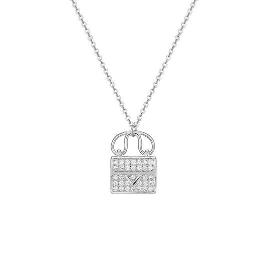 Zircon Small Bag Pendant Silver Necklace for Women