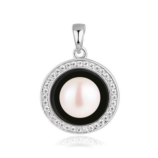 (Pendant Only) 9MM Freshwater Pearl with Zircon Circle Silver Pendant for Women