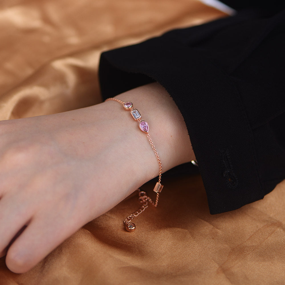 Beading Geometric Shape Zircon Silver Bracelet for Women