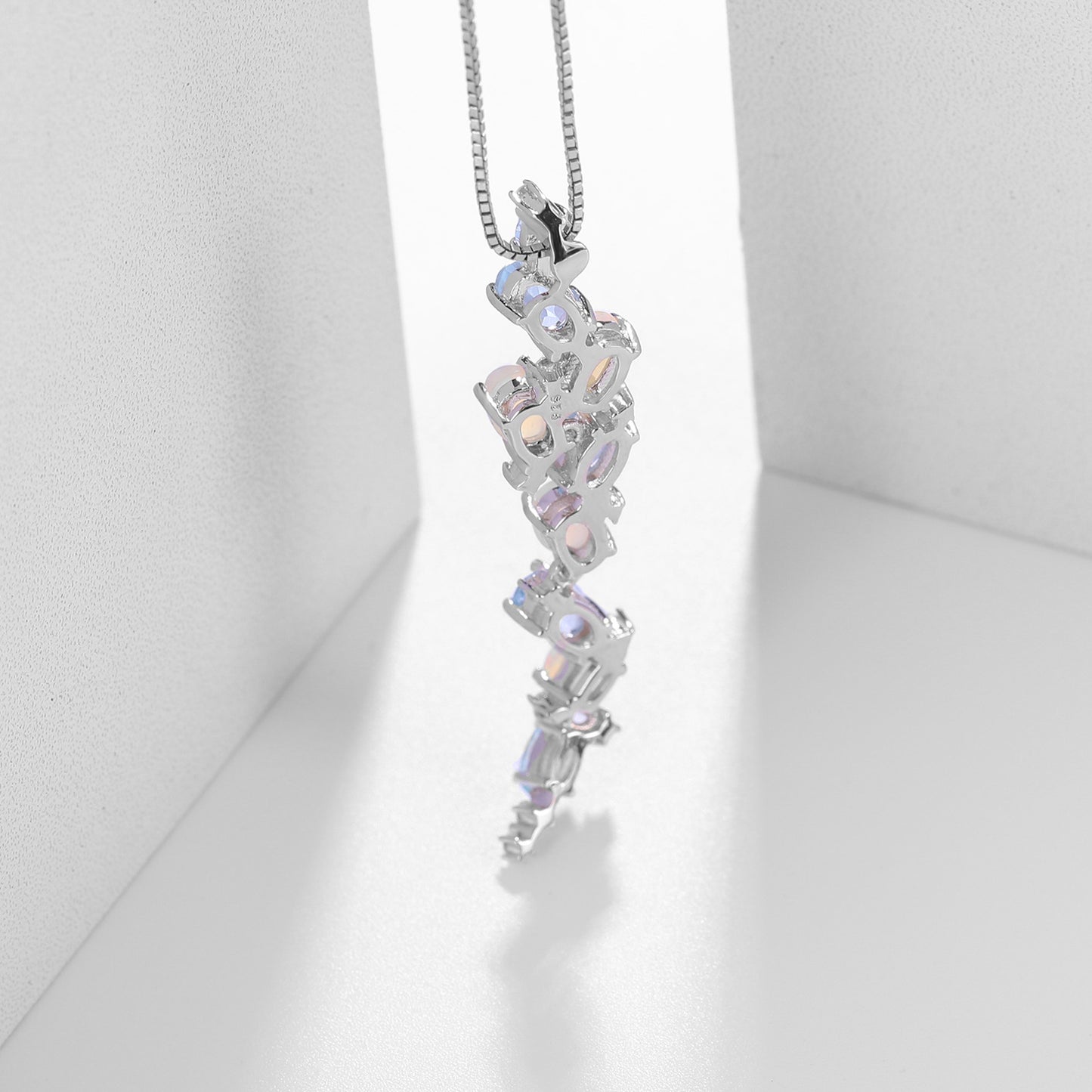 French Romantic Design Premium Natural Colourful Gemstone Pendulous Pendant Silver Necklace for Women