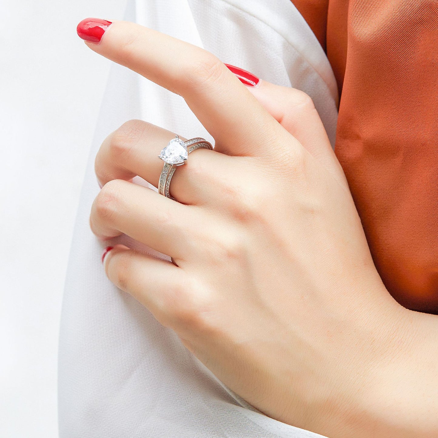 Three Prongs Heart-shape Zircon Cathedral Silver Ring