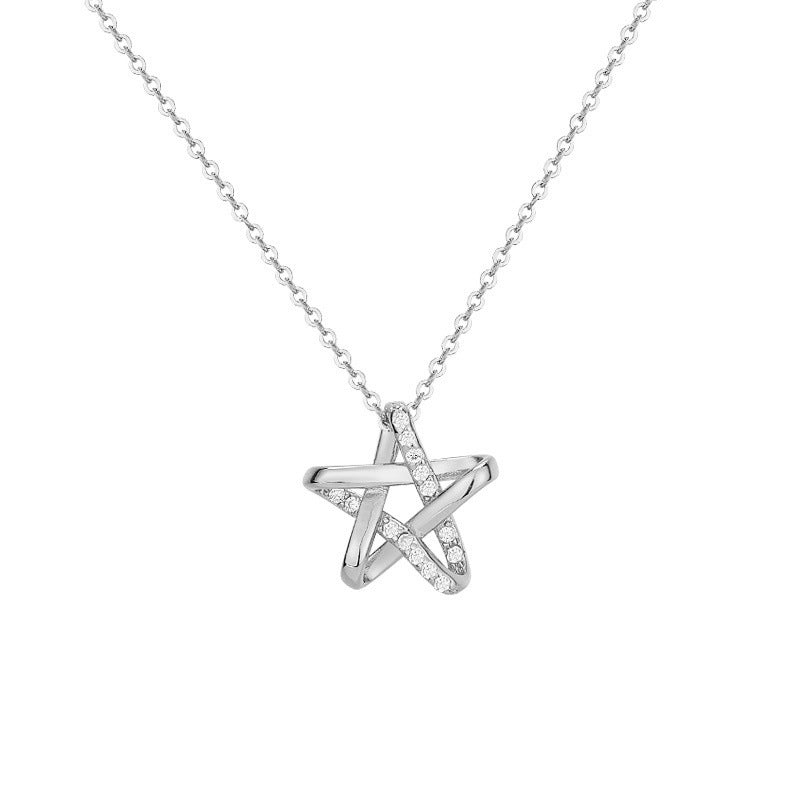 Five-pointed Star with Zircon Silver Necklace for Women