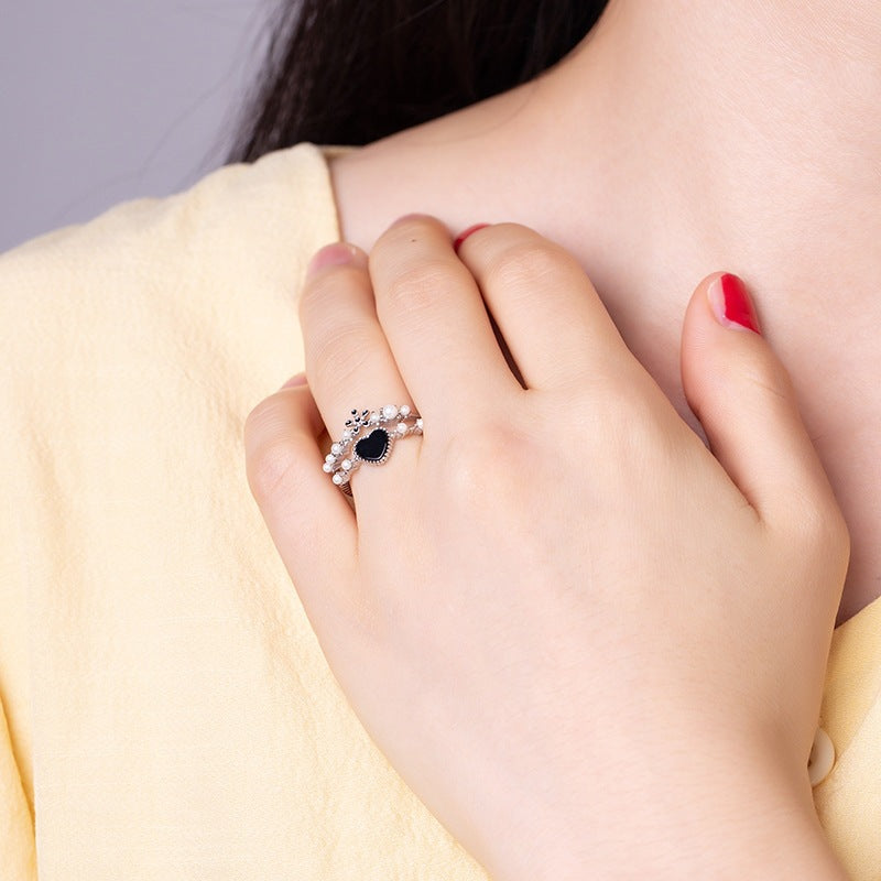 Heart Flower Double Layers Silver Ring for Women