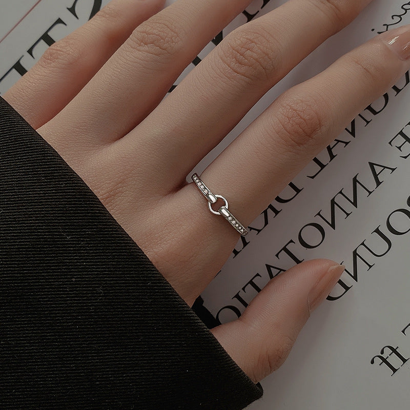 Circle Buckle with Zircon Silver Ring for Women