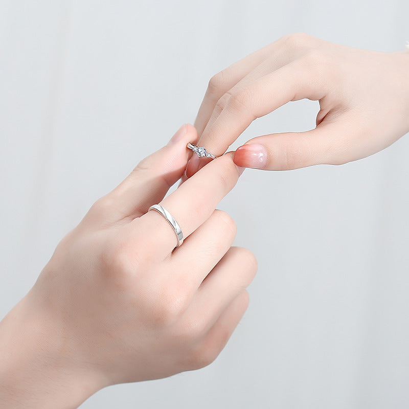 Zircon Twill Silver Couple Ring