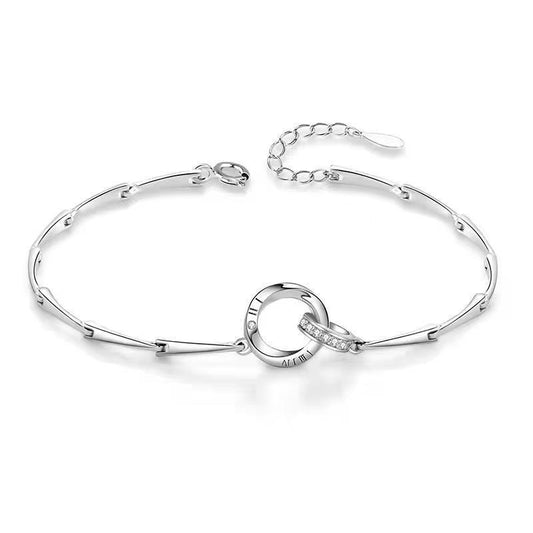 Double Circle Buckle with Zircon Silver Bracelet for Women