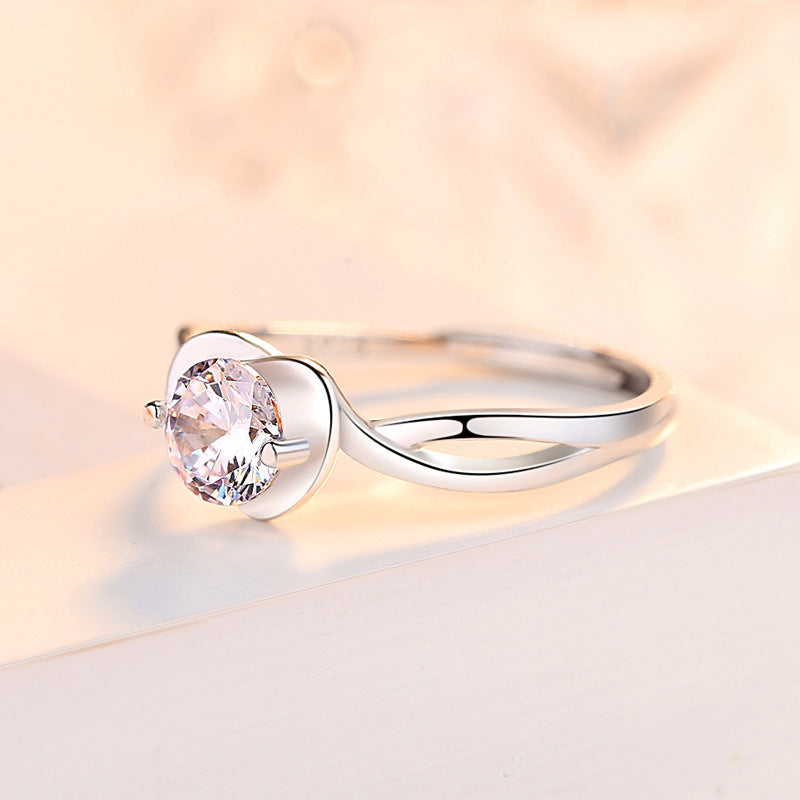 Heart-shaped with Round Zircon Silver Ring for Women