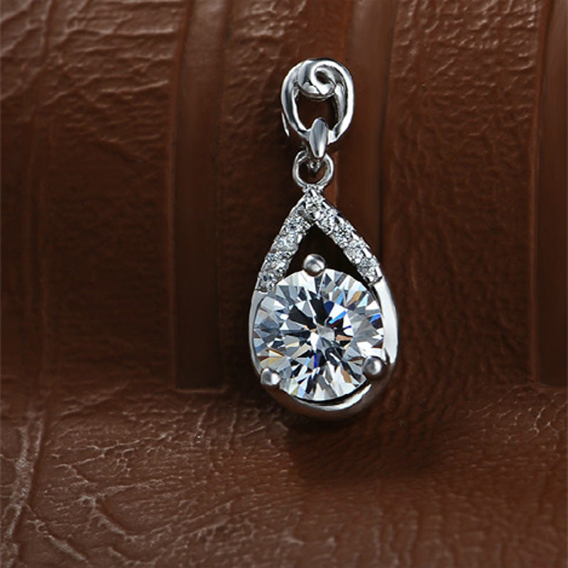 (Pendant Only) Water Drop with Round Zircon Silver Pendant for Women