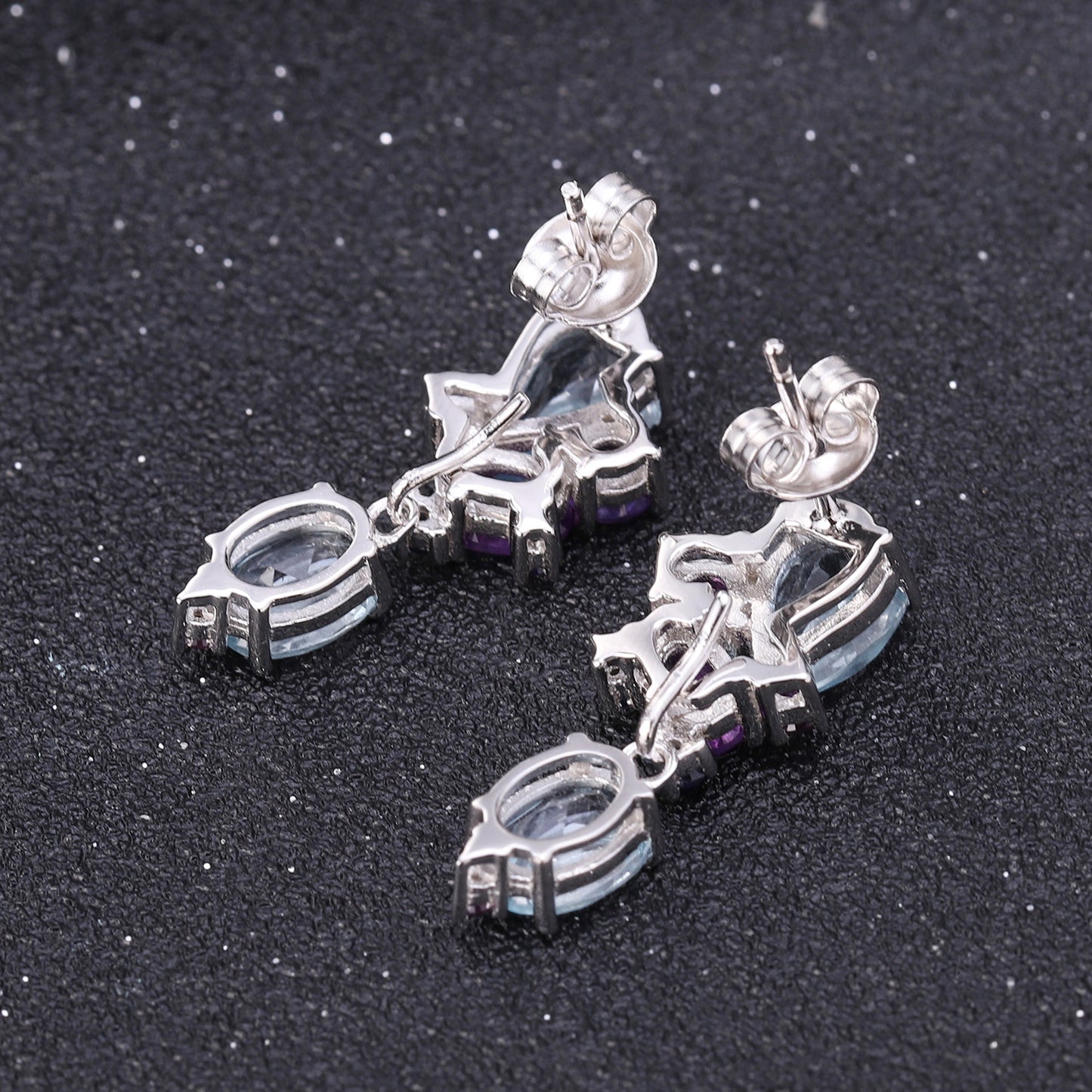 Luxury Design Inlaid Colourful Gemstones Creative Shape Silver Drop Earrings for Women