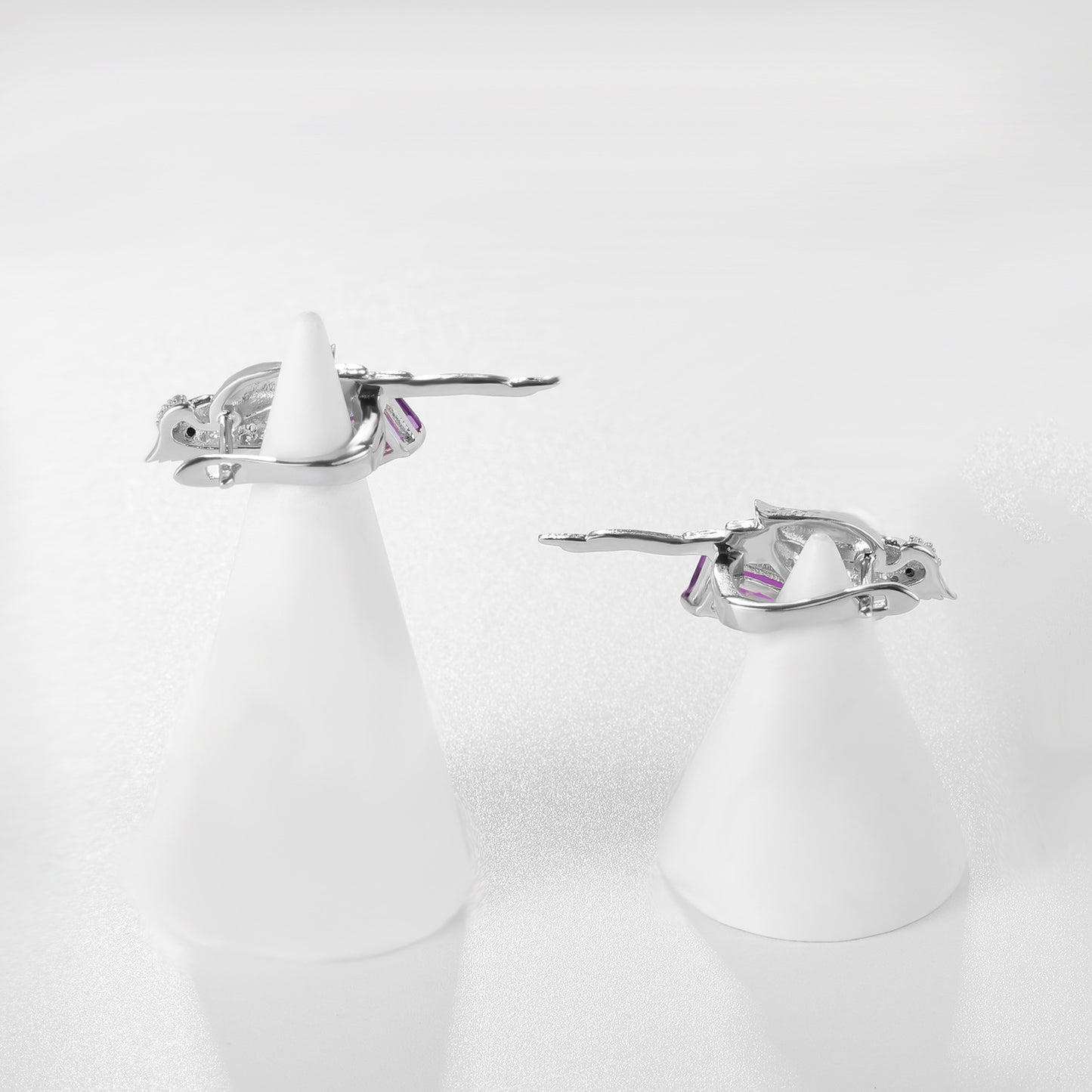 Bird Design s925 Silver Natural Amethyst Hoops for Women