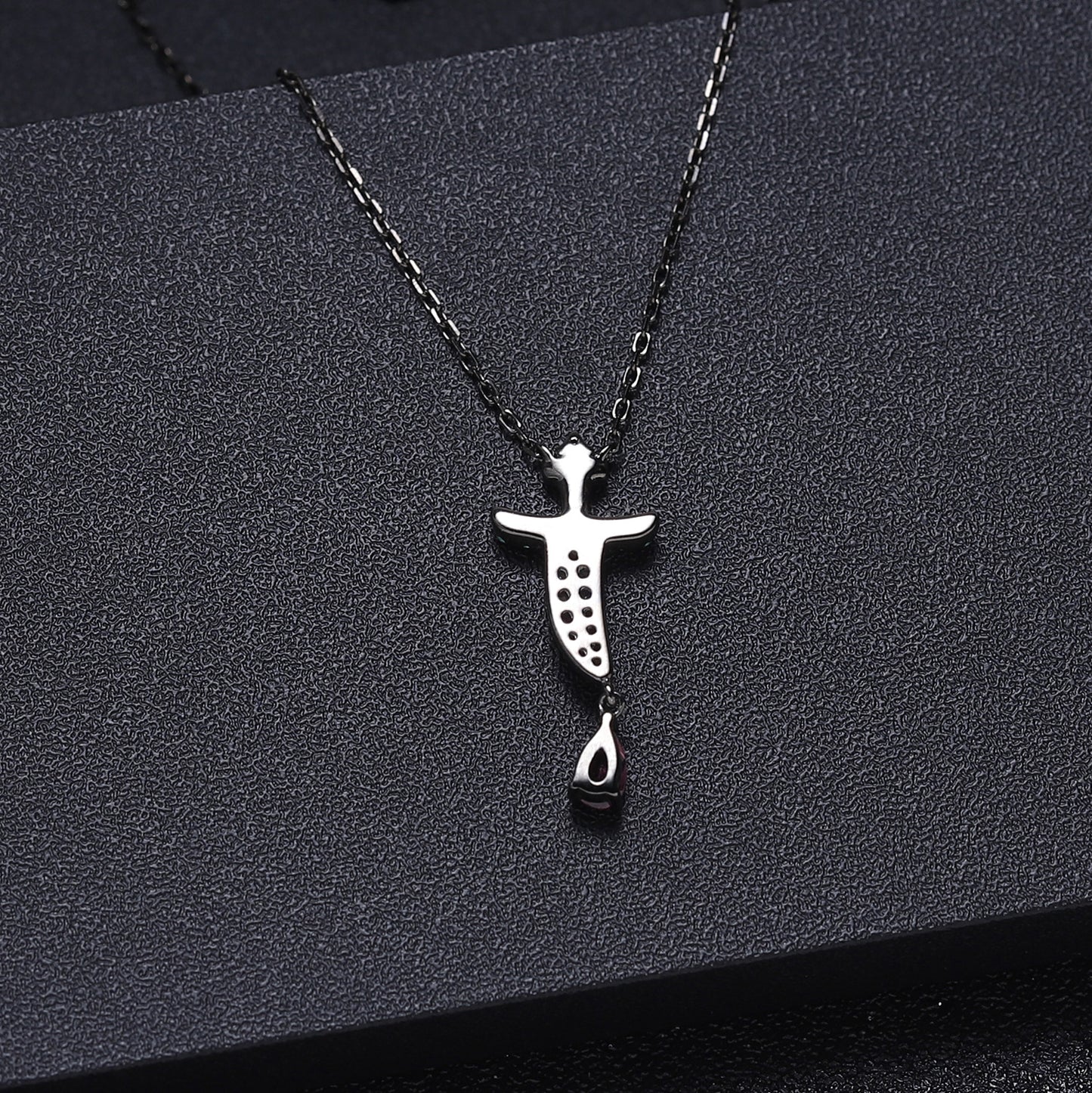 Dark Retro Element Style Inlaid Natural Colourful Gemstone Personality Pocket Knife Pendant Silver Necklace for Women