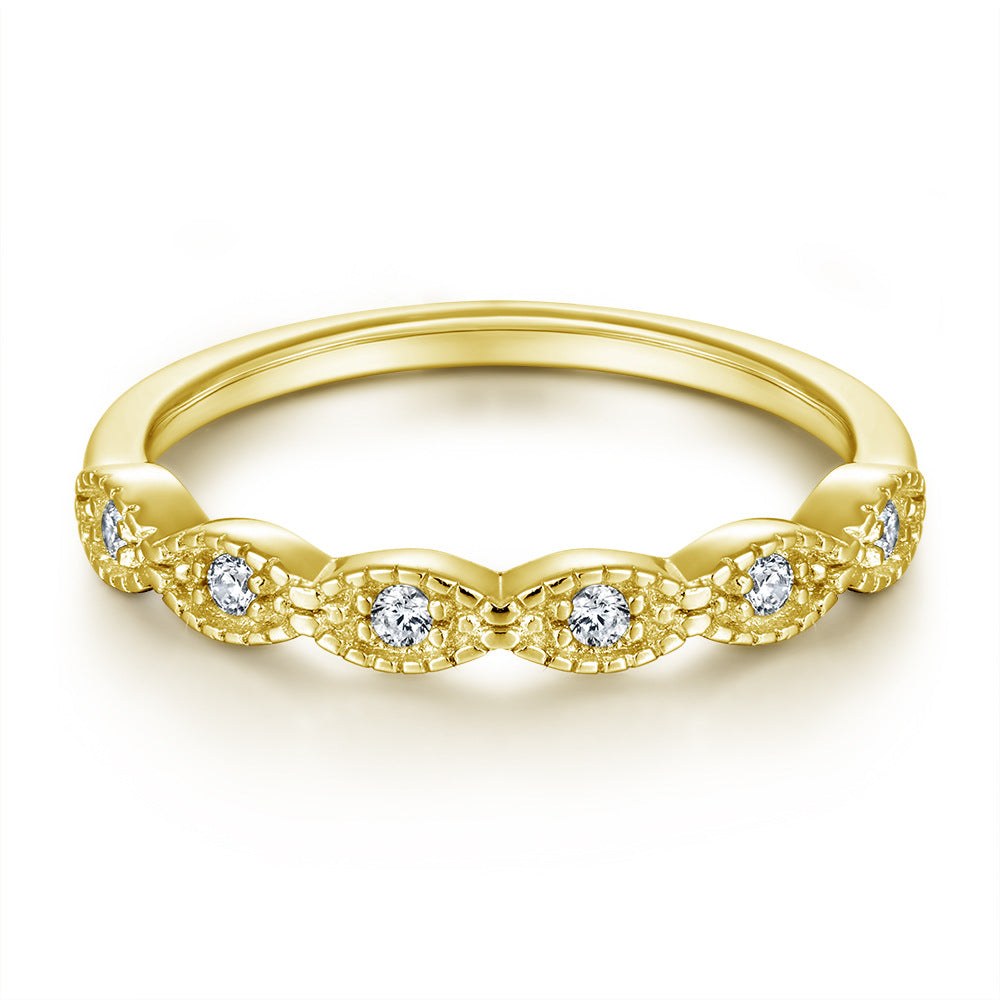 Round Zircon Flower Soleste Halo Retro Pattern Silver Ring Set