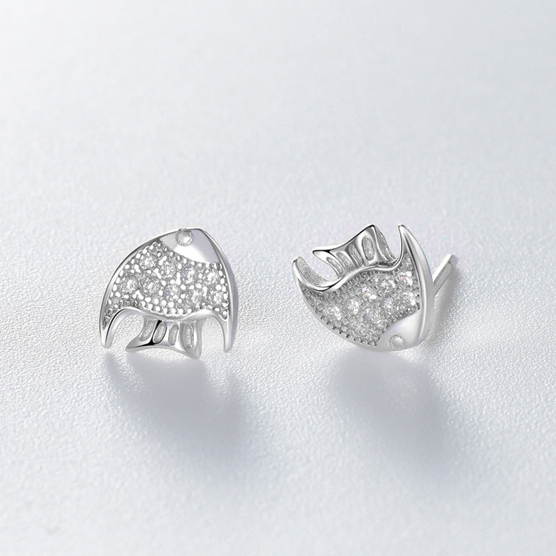 Zircon Little Angelfish Silver Stud Earrings for Women