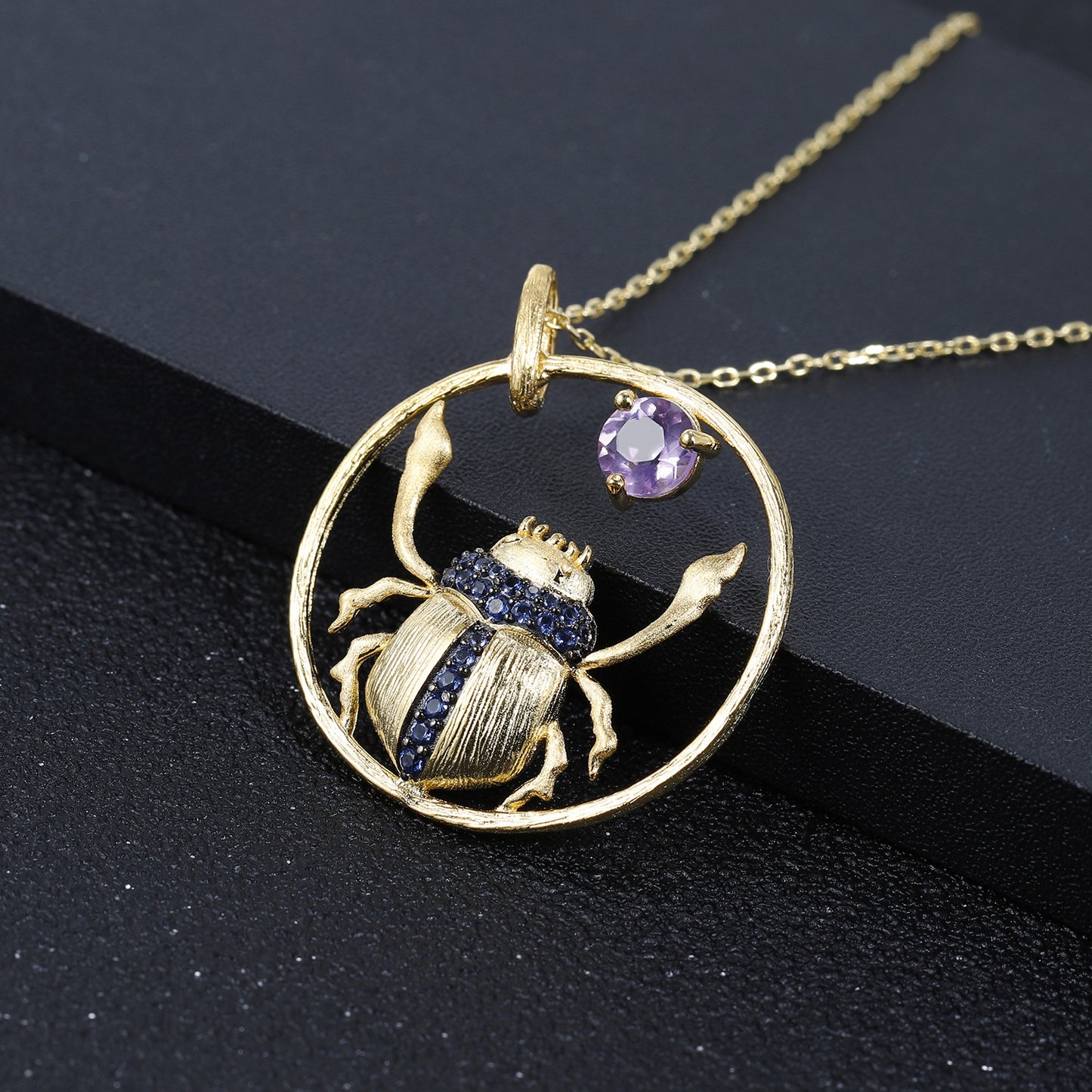 Designer Premium Insect Element Personality Design Natural Amethyst Silver Necklace for Women