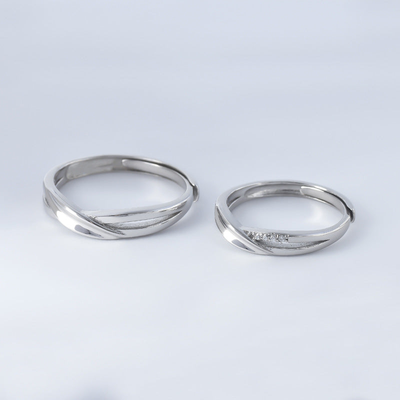 Irregular Lines with Zircon Silver Couple Ring for Women