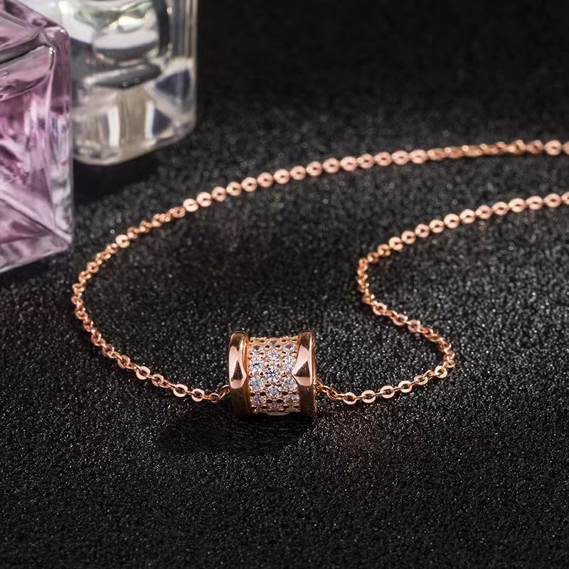 Full Zircon Circles Wheel Pendant Silver Necklace for Women