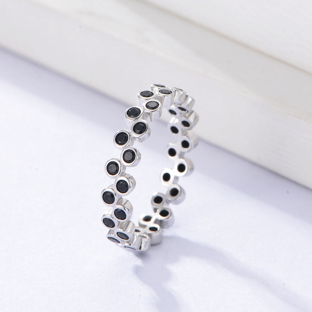 Black Zircon Fashion Beading Design Sterling Silver Ring for Women