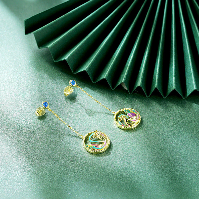 Enamel Deer Hollow Circle Drop Earrings