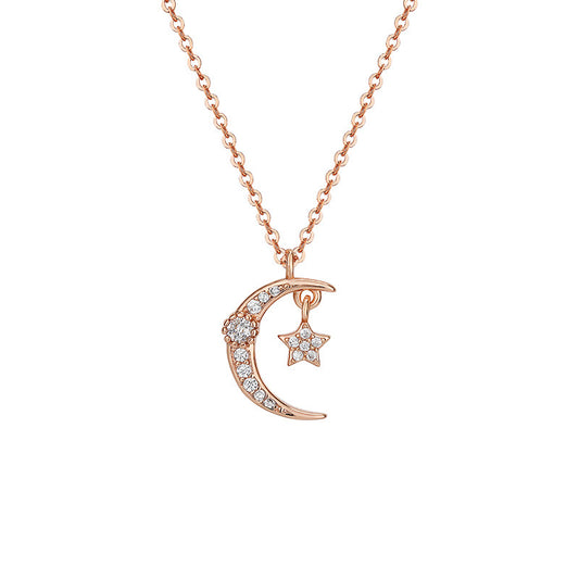 Zircon Moon Star Pendant Silver Necklace for Women