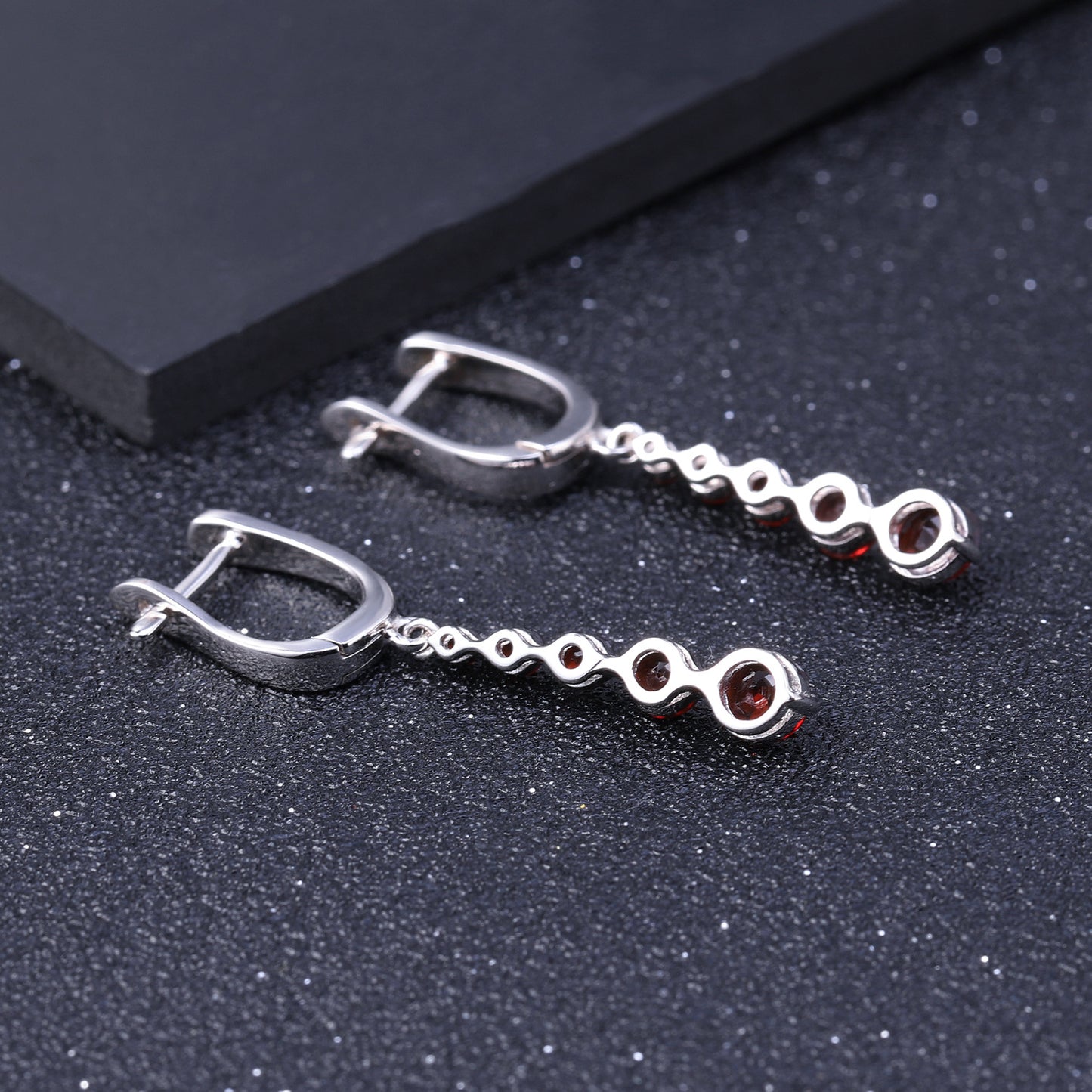 European Natural Garnet Long Beading Sterling Silver Drop Earrings for Women