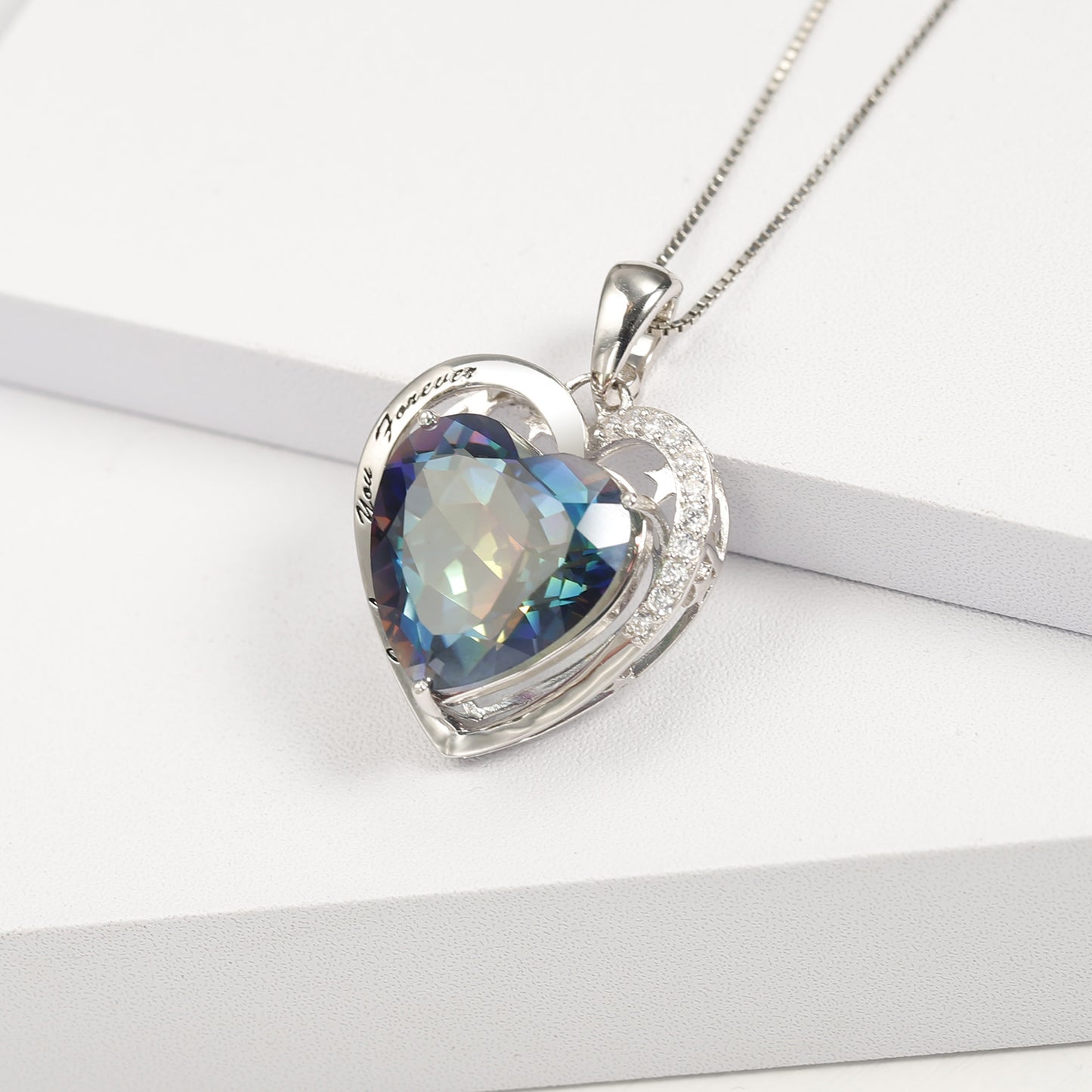 Valentine's Day Gift Luxury Design Colourful Crystal Heart To Heart Love Pendant Silver Necklace for Women