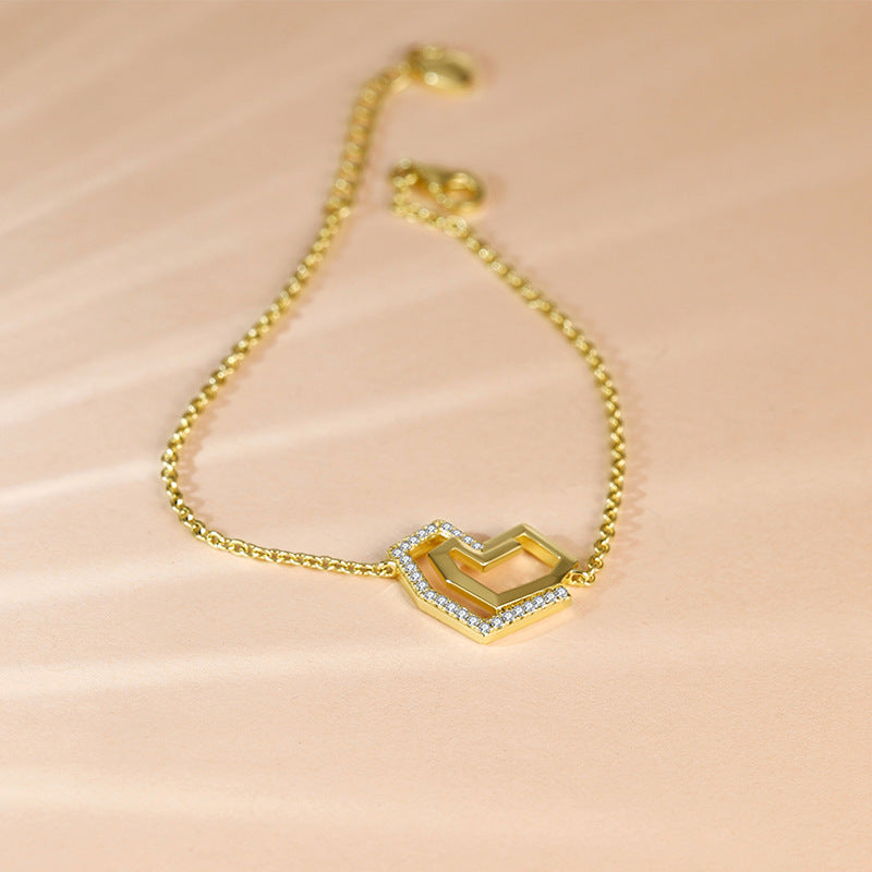 Rotating Heart with Zircon Silver Bracelet for Women