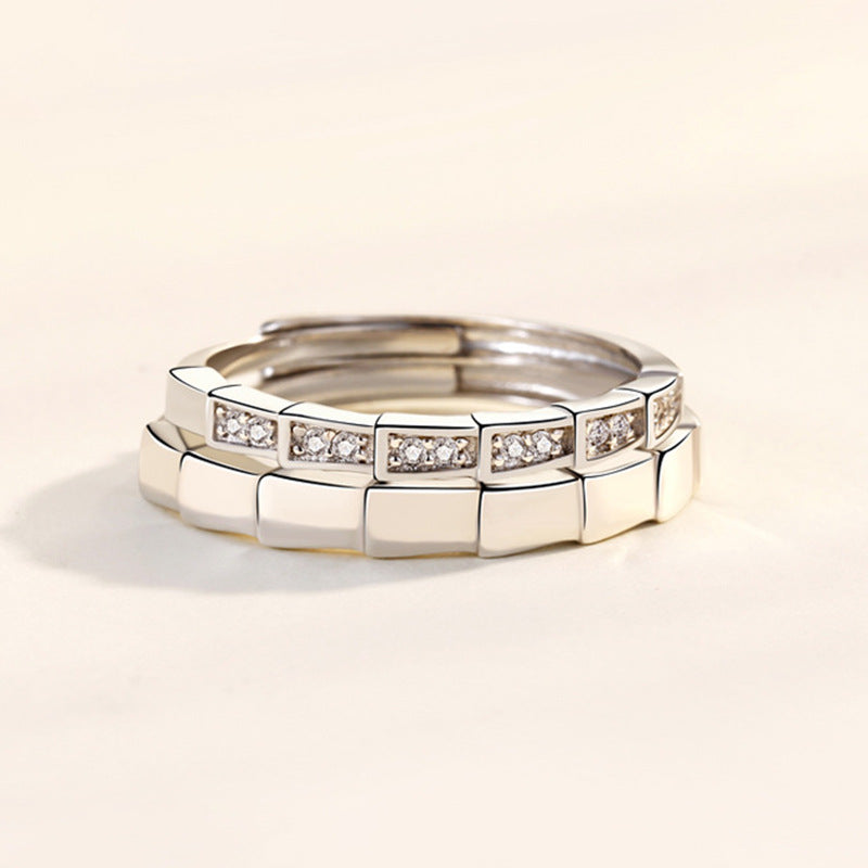 Snakebone Design with Zircon Silver Couple Ring for Women