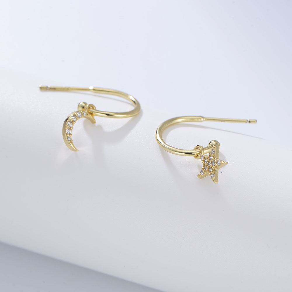 Star Moon with Zircon Pendant Silver Studs Earrings for Women