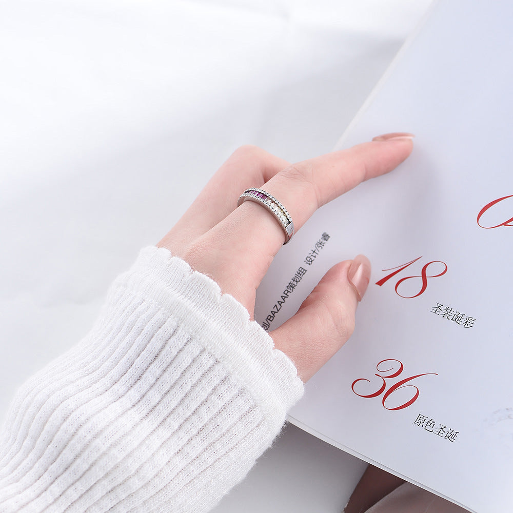 Colourful Zircon Plated Platinum Eternity Silver Ring for Women