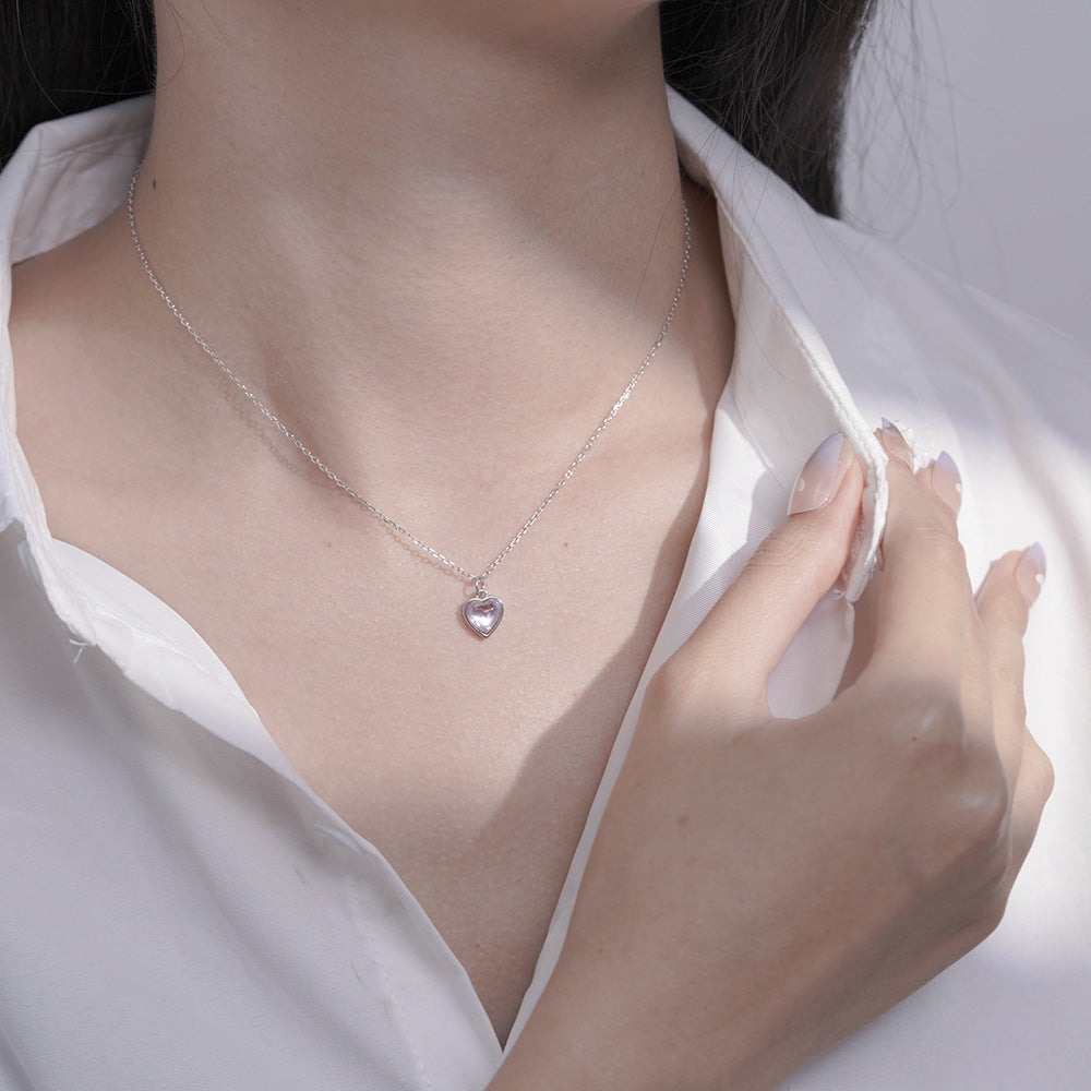 Crystal Heart Shape Pendants 925 Silver Collarbone Necklace for Women