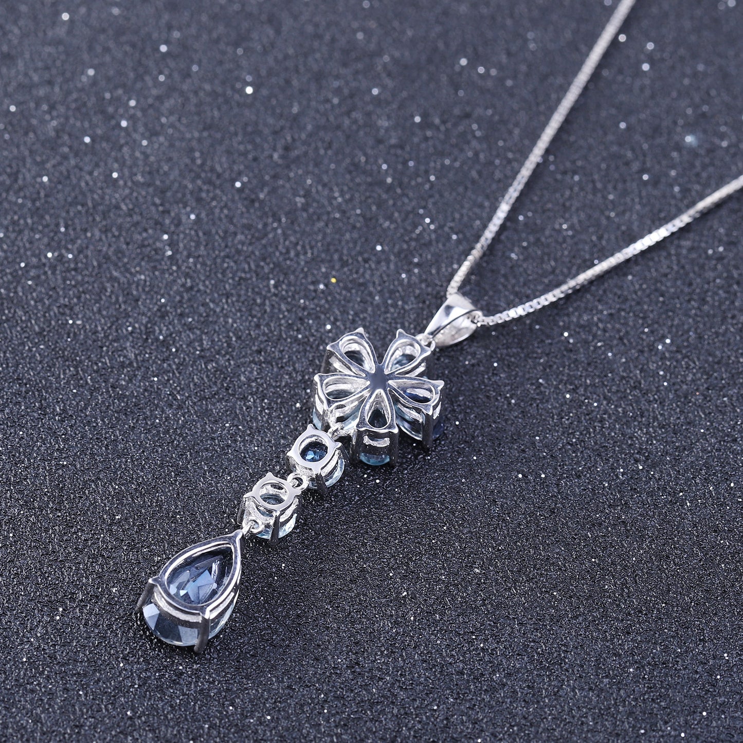 Luxury Style Inlaid Natural Topaz Pendant Sterling Silver Necklace for Women