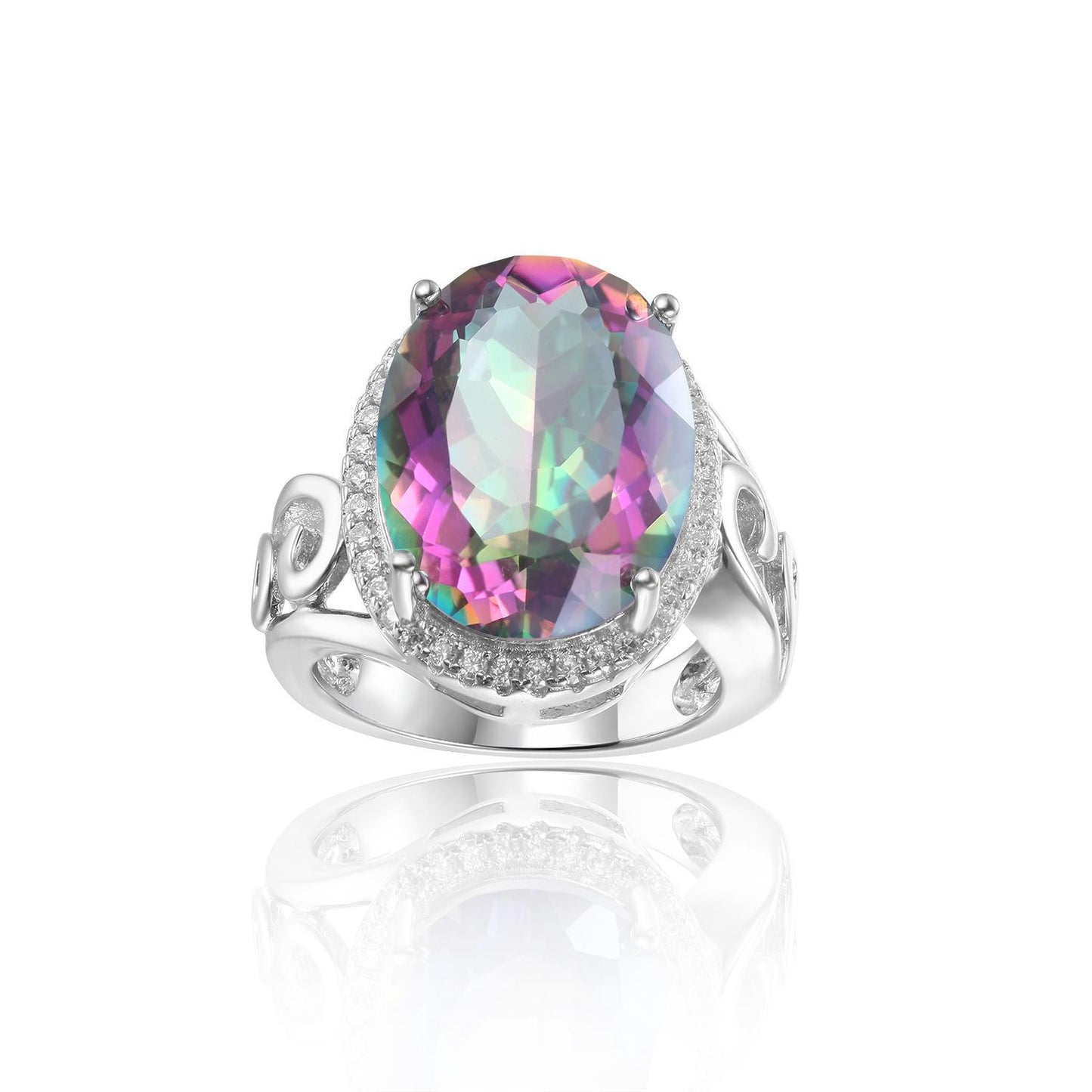 Amethyst Soleste Halo Cathedral Silver Ring for Women