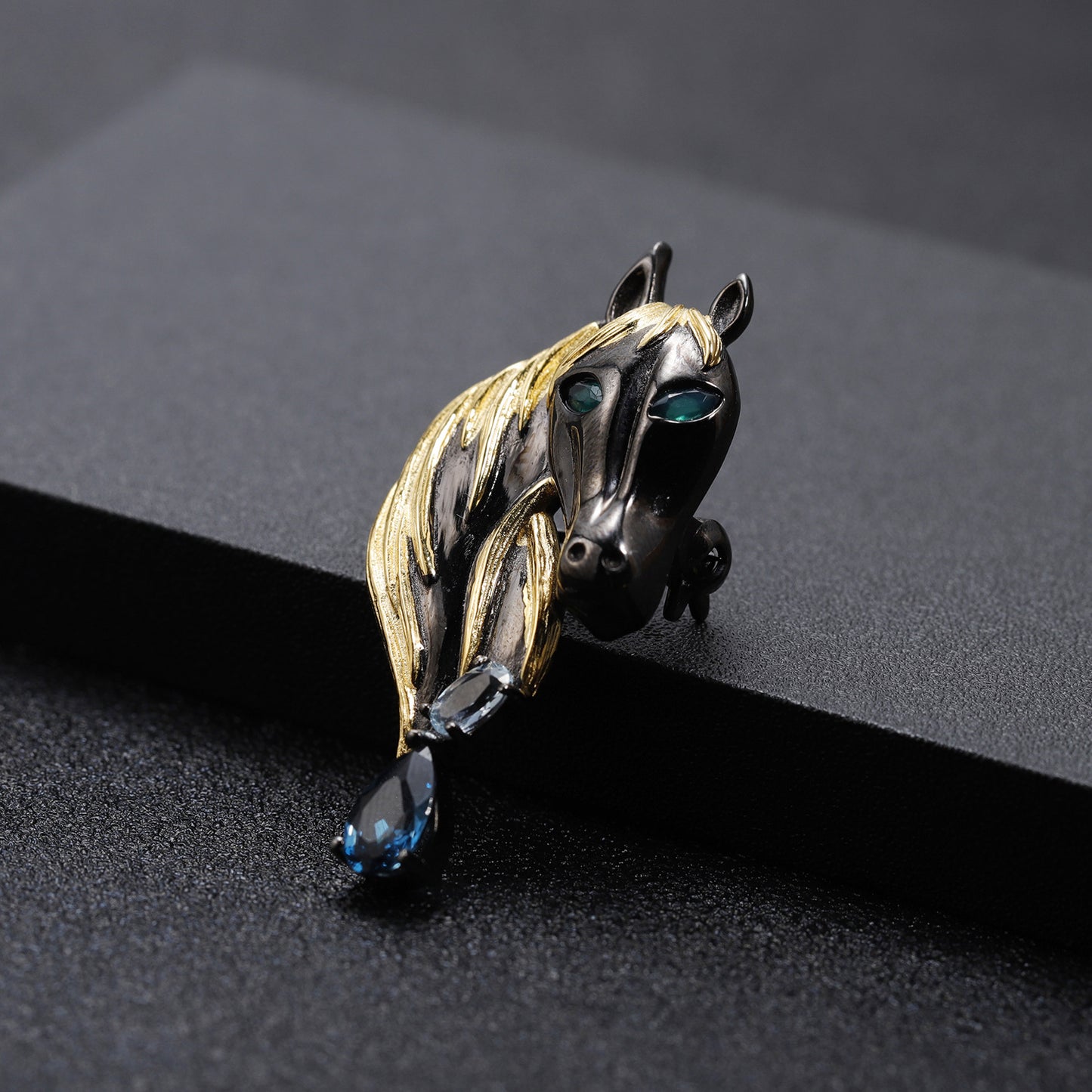 Italian Craft Design Brooch Pendant Dual-use Natural Colourful Gemstone Horse Pendant Silver Necklace for Women