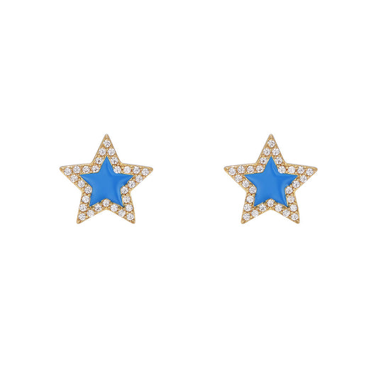 Colourful Star with Zircon Silver Studs Earrings for Women