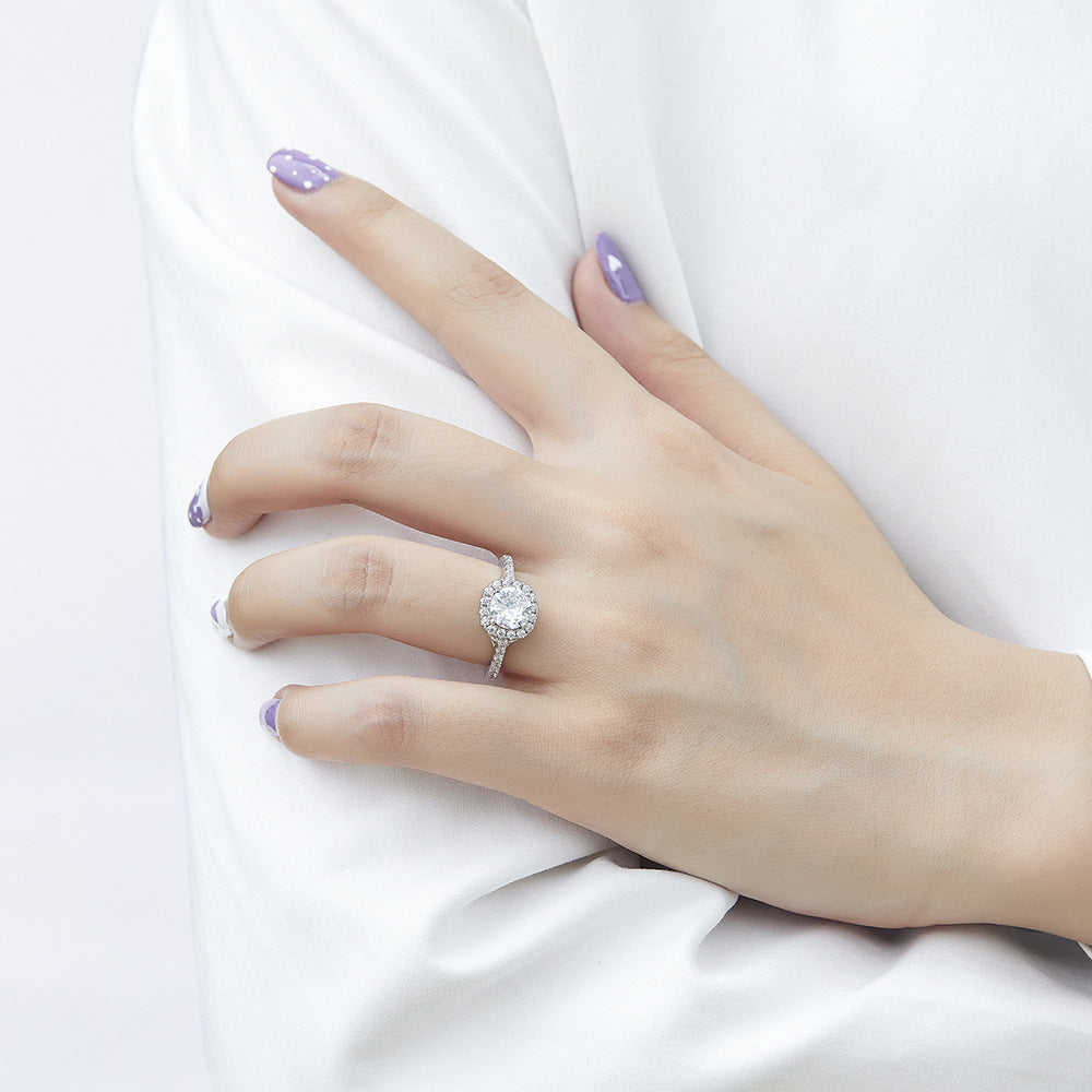 Round Zircon Solest Halo Cathedral Silver Ring