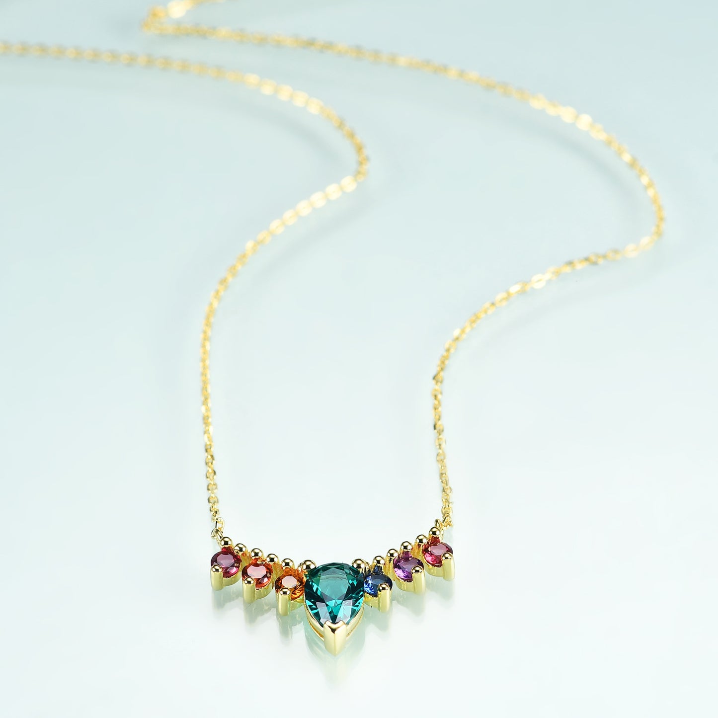 Luxury Temperament Style Inlaid Colourful Nanometer Stone Water Droplet Pendant Plated Gold Silver Collarbone Necklace for Women