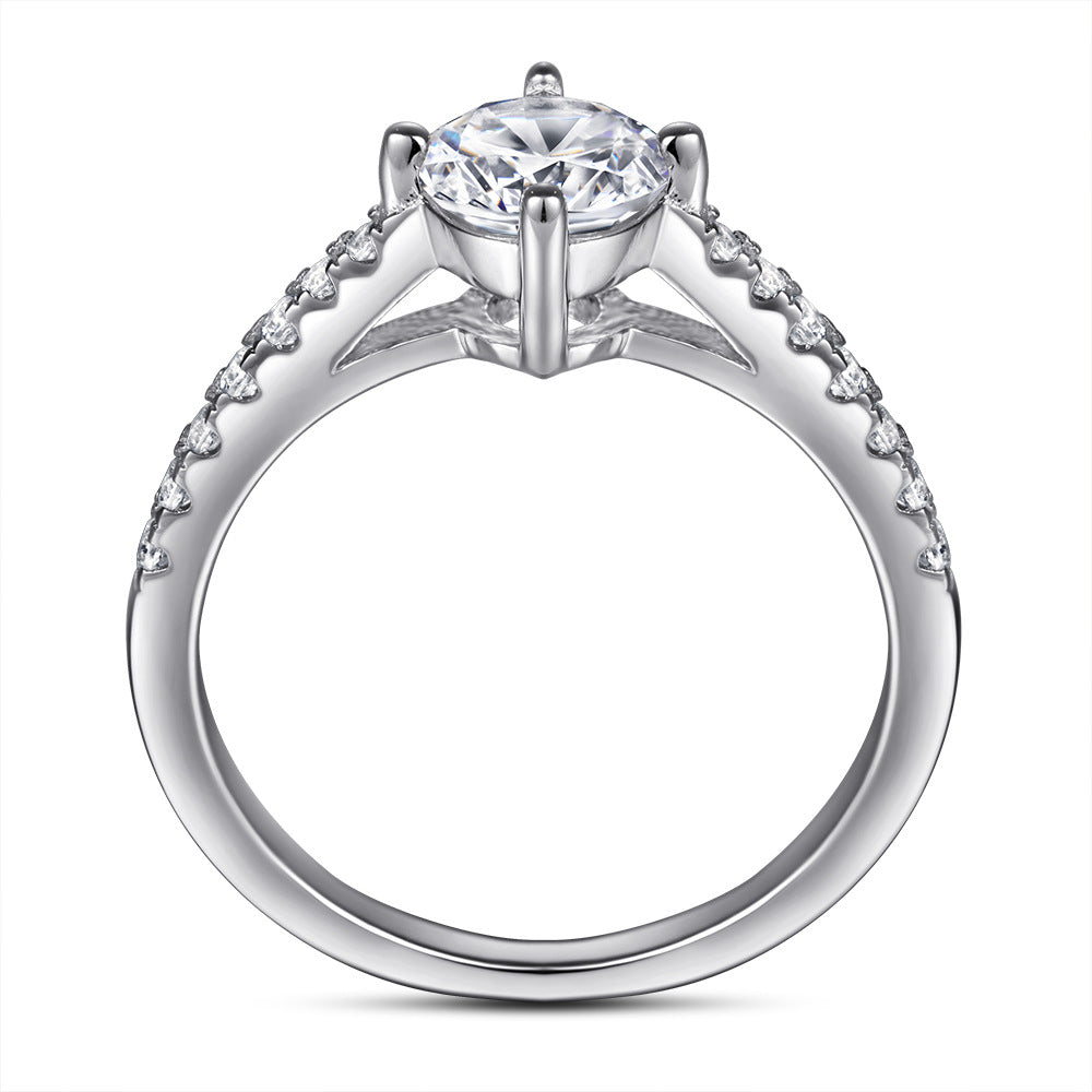 Round Zircon Four Prongs Cathedral Silver Ring