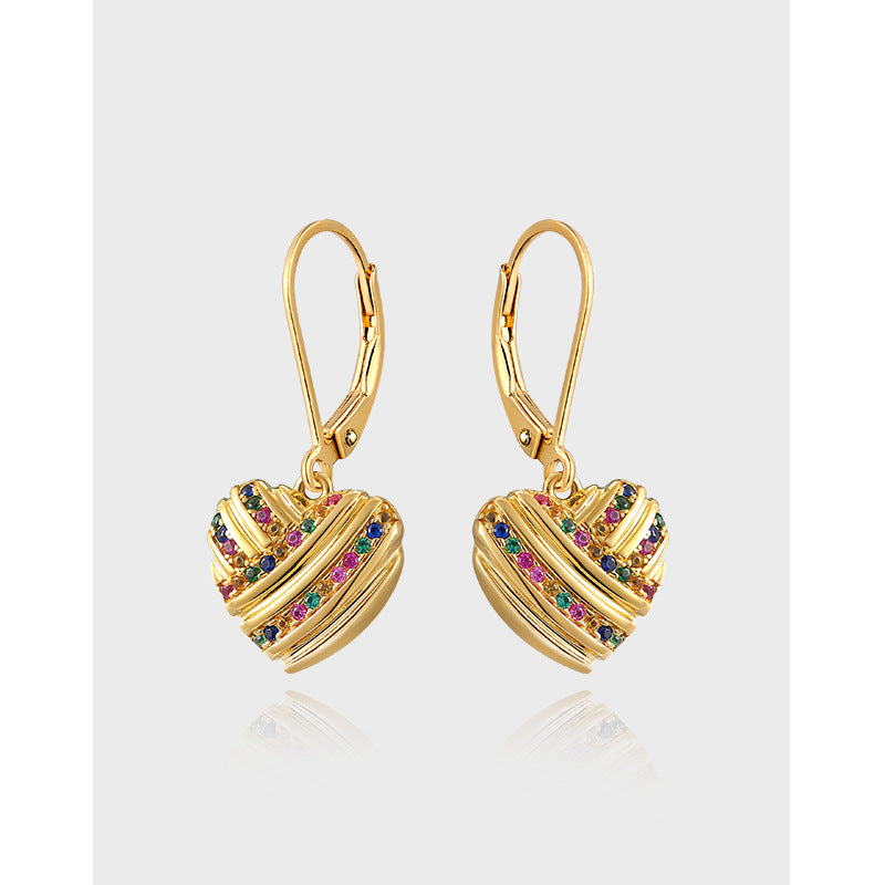 Colourful Zircon Heart-shaped Silver Hoop Earrings for Women