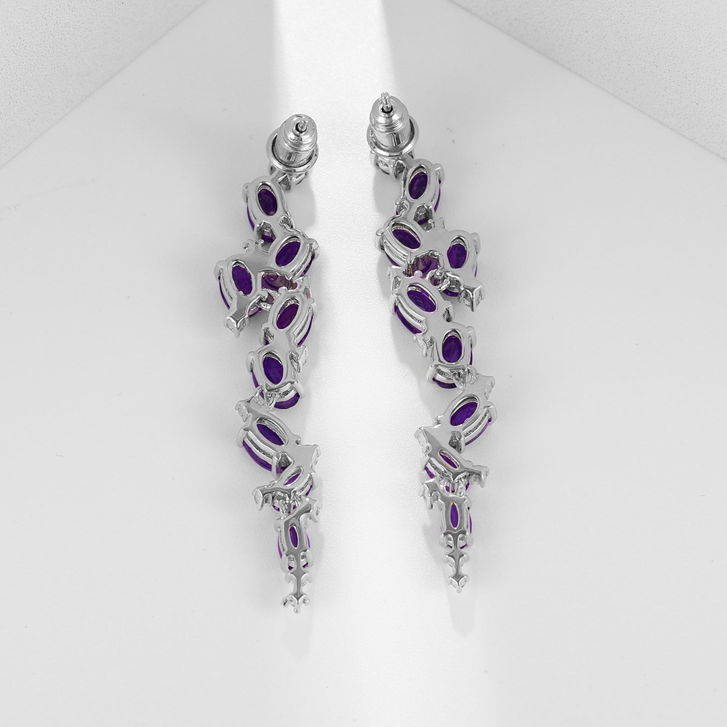 French Romantic Style Inlaid Colourful Gemstones Long Beading Silver Drop Earrings for Women