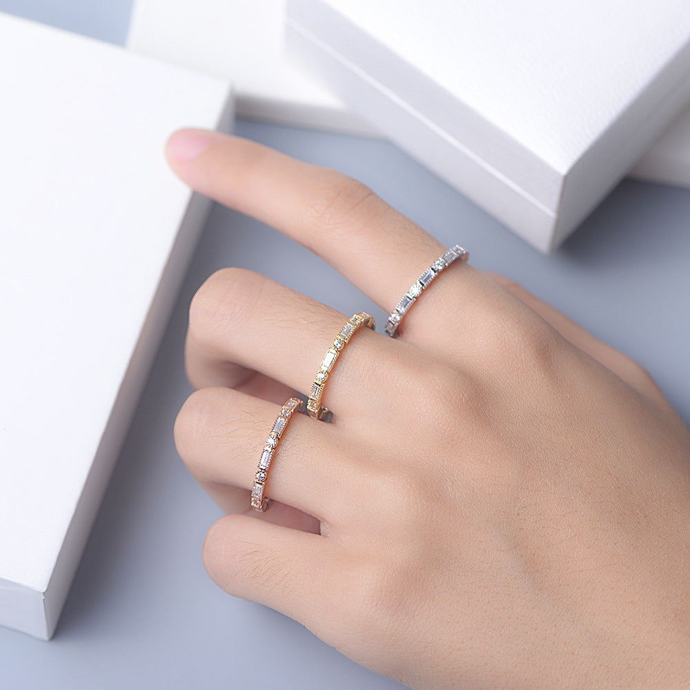 Geometric Shape with White Zircon Sterling Silver Ring for Women