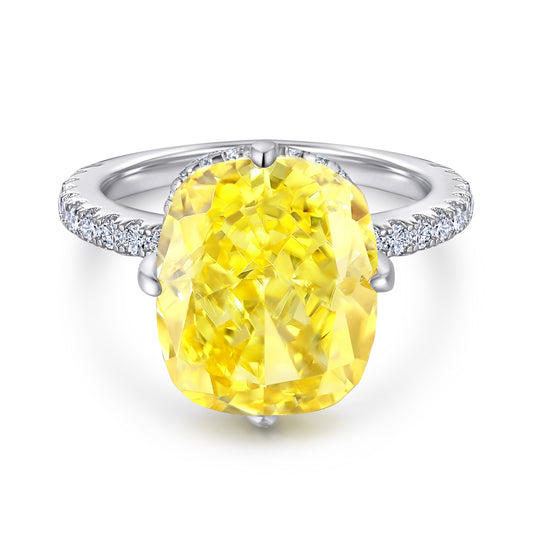 (6CT) Ice Cut Oval Yellow Zircon Cathedral Silver Ring for Women