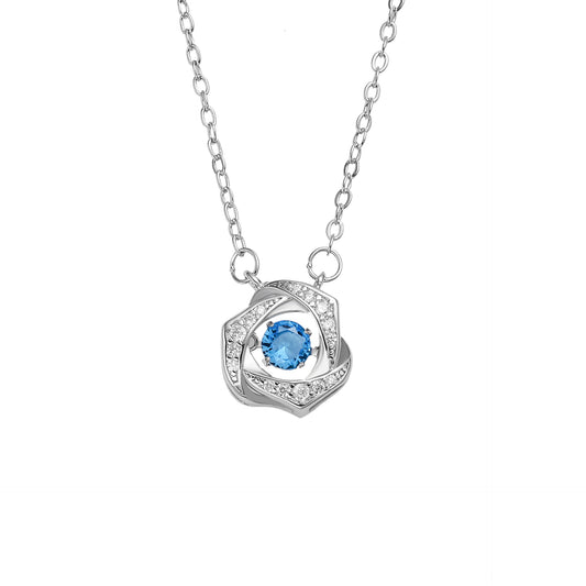 Rose with Round Zircon Pendant Silver Necklace for Women