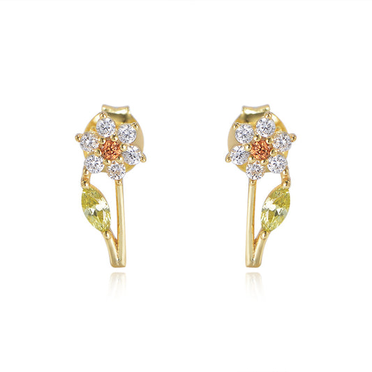 Colourful Zircon Flower Silver Studs Earrings for Women