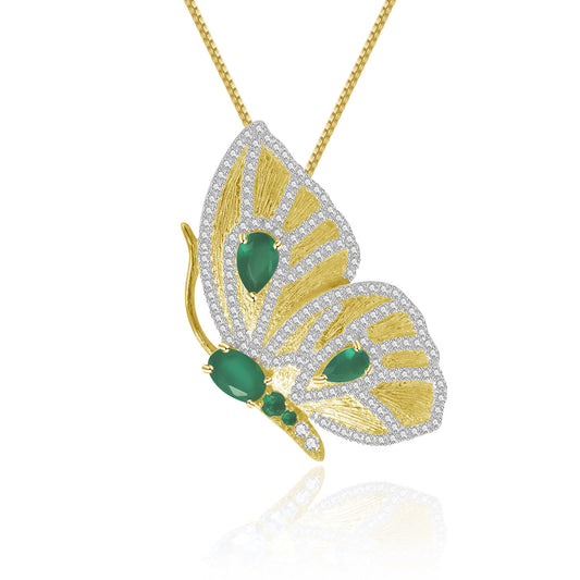 Brooch Pendant Dual-use Inlaid Natural Gemstone Butterfly Pendant Silver Necklace for Women