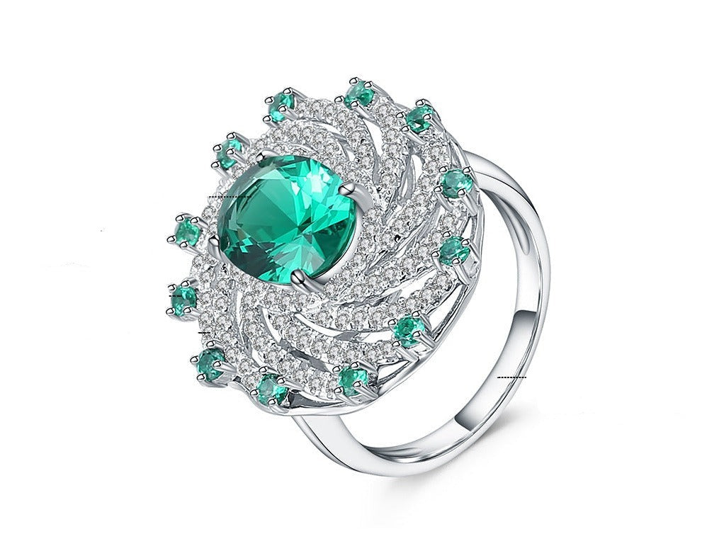 Europen and American Luxury Sense of Natural Topaz Inlaid Natural Colourful Treasure Silver Ring for Women