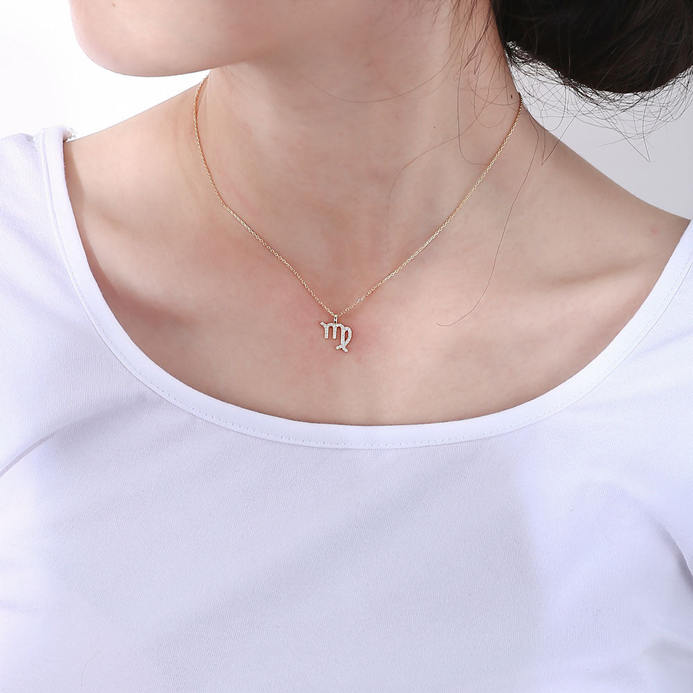 12 Constellations with Zircon Pendant Silver Necklace for Women