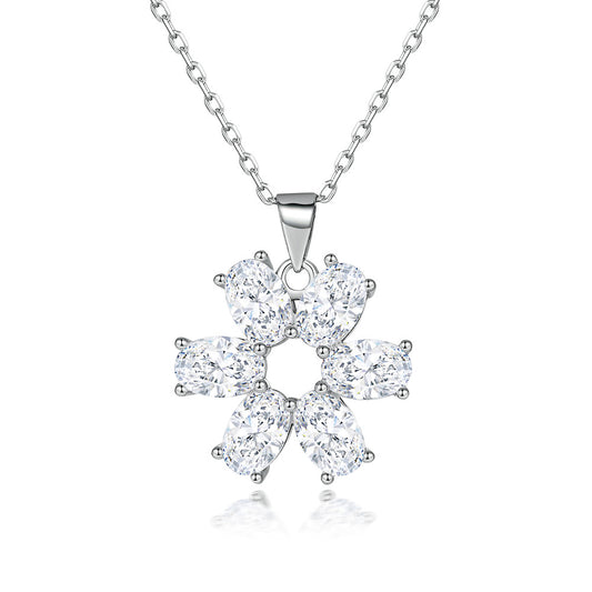Zircon Petals Flower Pendant Silver Necklace for Women